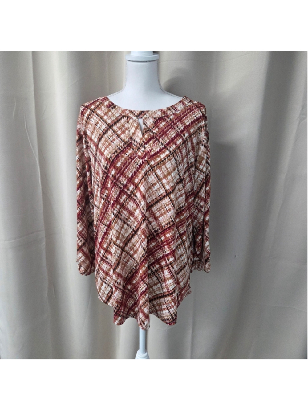 Cure. Elegant Red and Tan Patterned Blouse Tunic Autumnvibes Size 2X